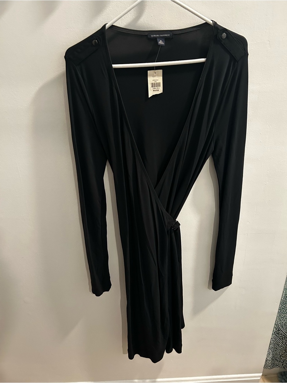 Banana Republic Black Long-Sleeve Wrap Dress, M, NWT